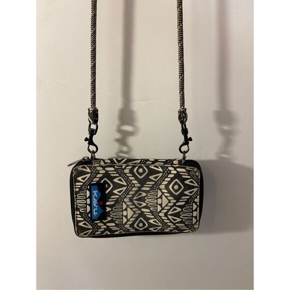 Kavu wallet on strap crossbody black huge 7x4” faded bohemian - Picture 1 of 5